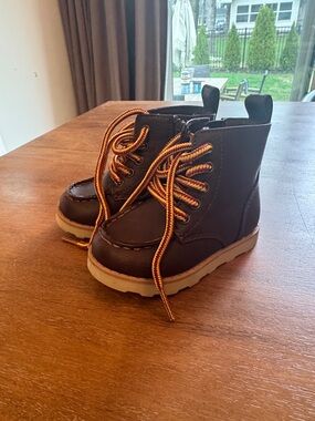 Cat & Jack Brown Kids Lace-Up Boots with Yellow and Orange Accents